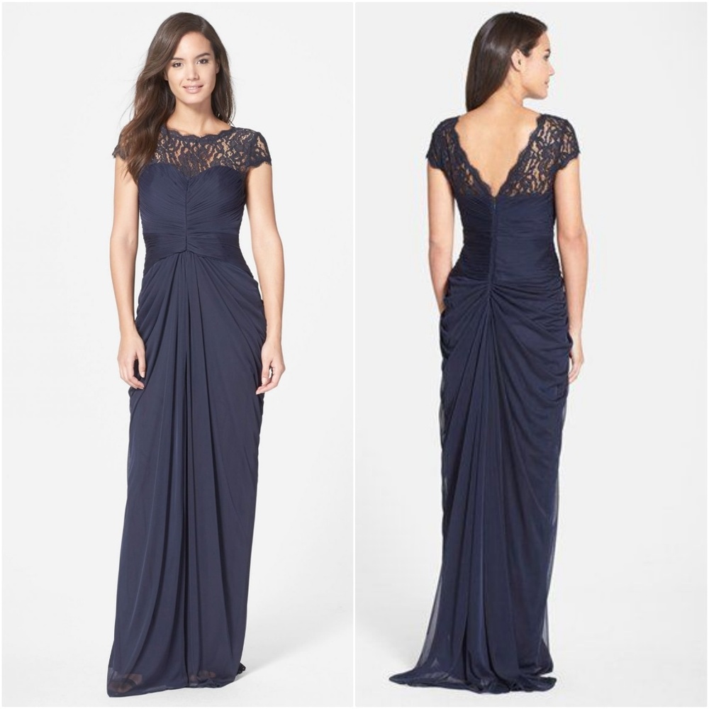 Adrianna Papell Lace Yoke Drape Gown